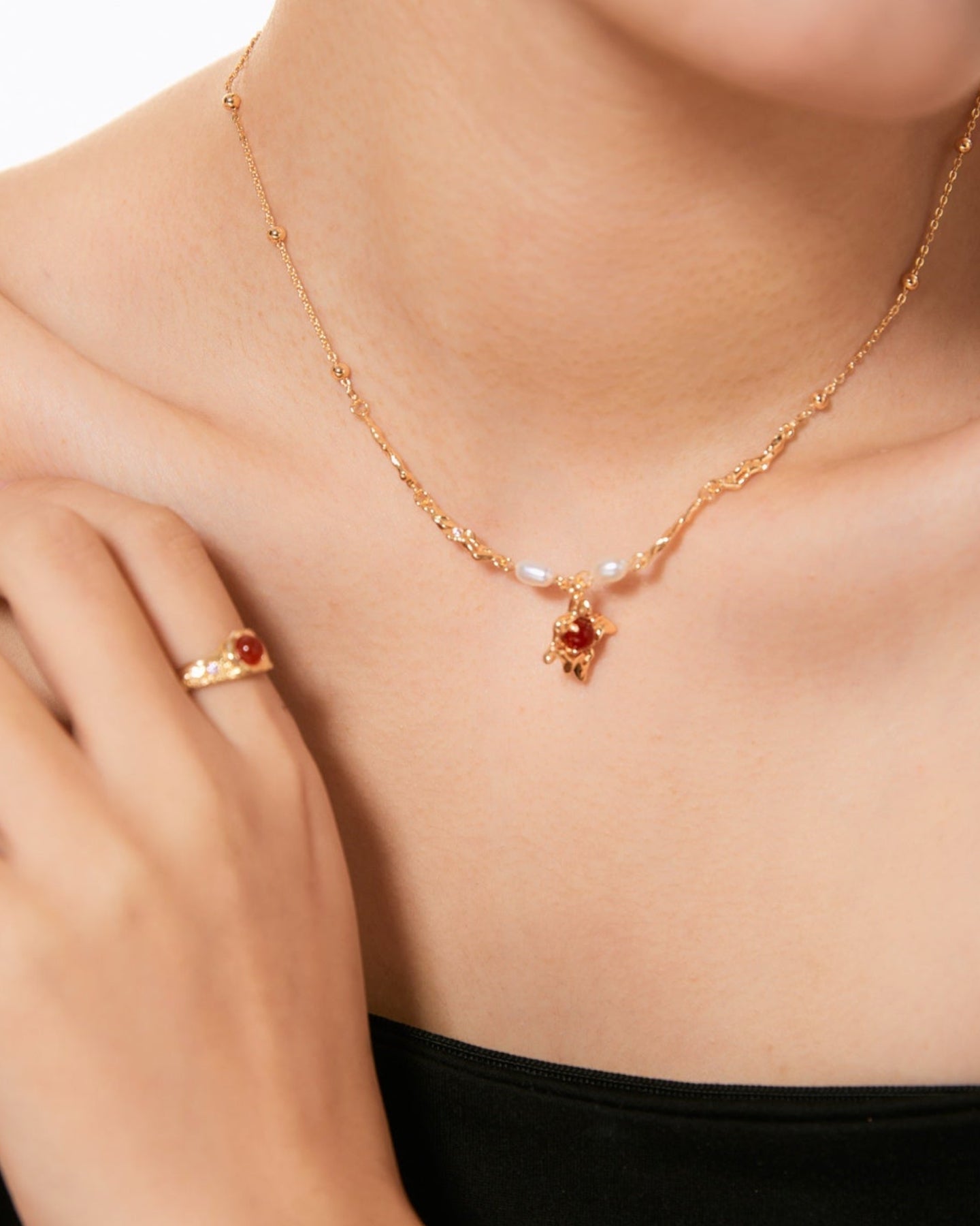 Crimson Agate Pearl Necklace