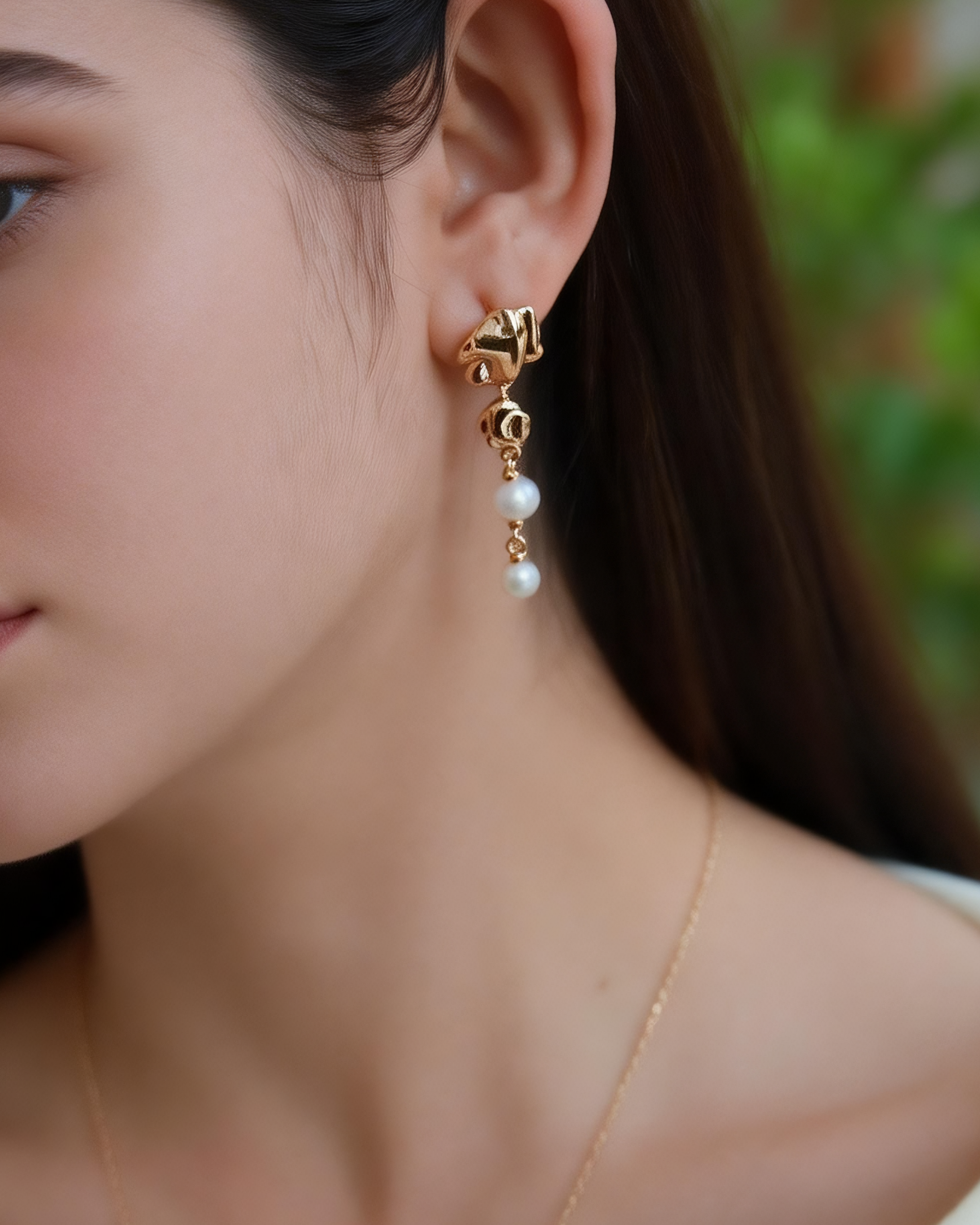 Gold Pearl Drop Earrings