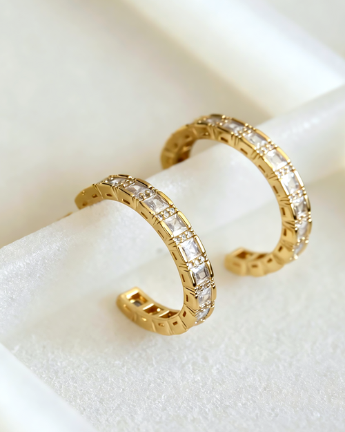 Encrusted Gold Hoop Earrings
