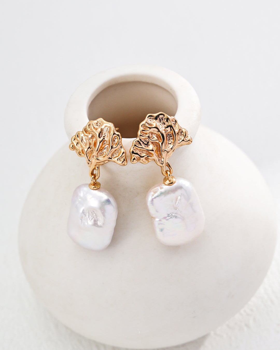 Gold Coral Pearl Earrings
